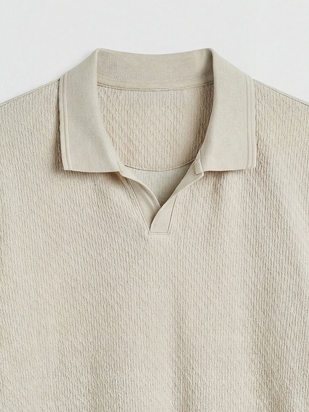 Bej Polo Yaka Dokulu Erkek Tişört-2