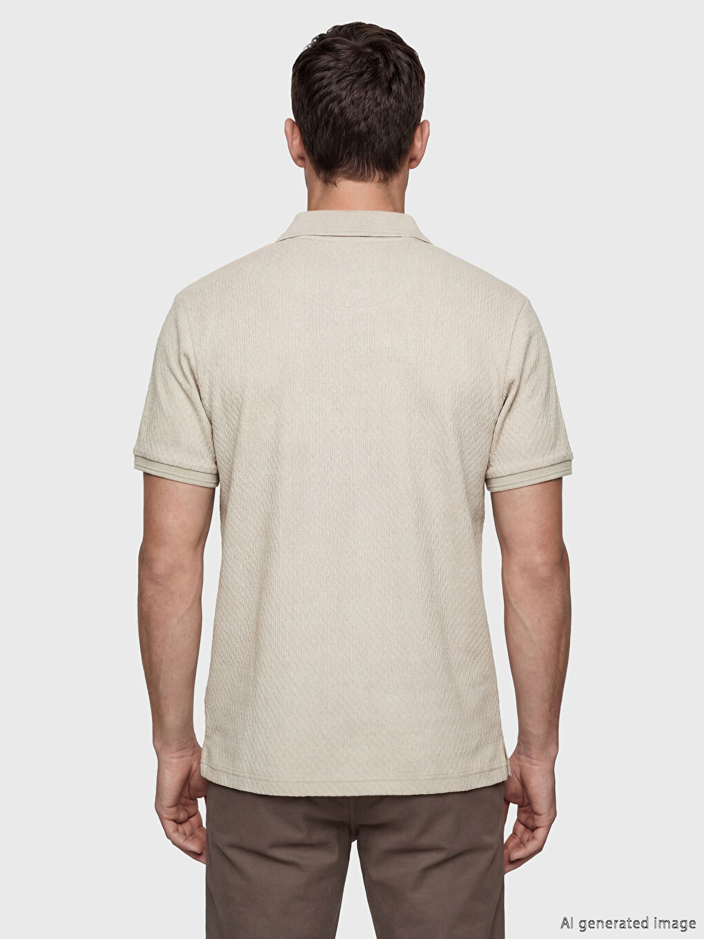 Bej Polo Yaka Dokulu Erkek Tişört-3