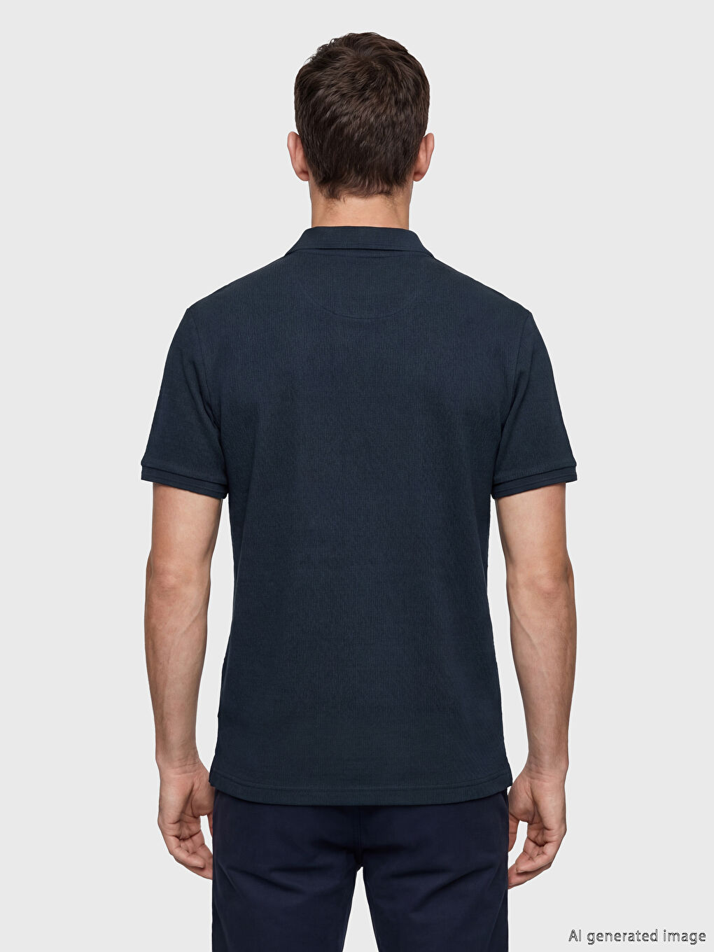 Lacivert Polo Yaka Dokulu Erkek Tişört-2