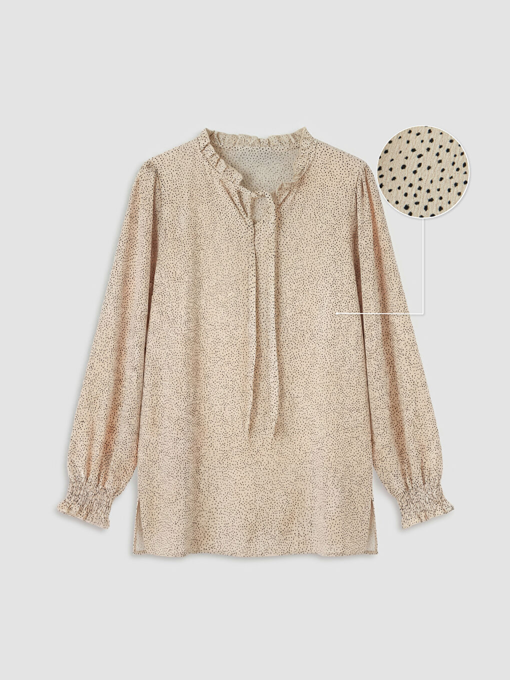 Bej Bağlama Yaka Puantiyeli Kadın Tunik
