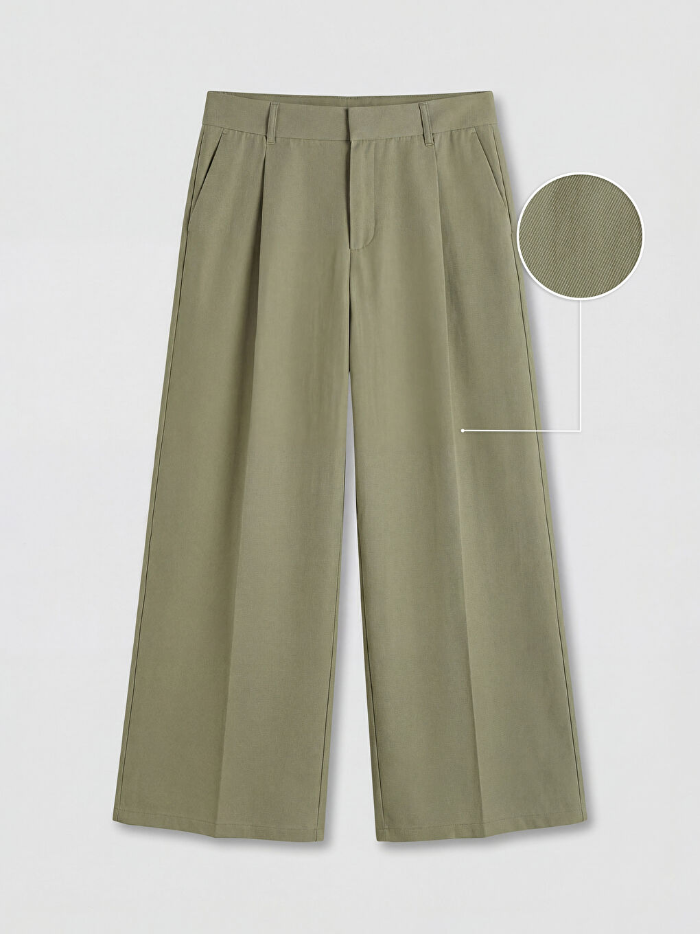 Haki Yüksek Bel Geniş Paça Kadın Kumaş Pantolon