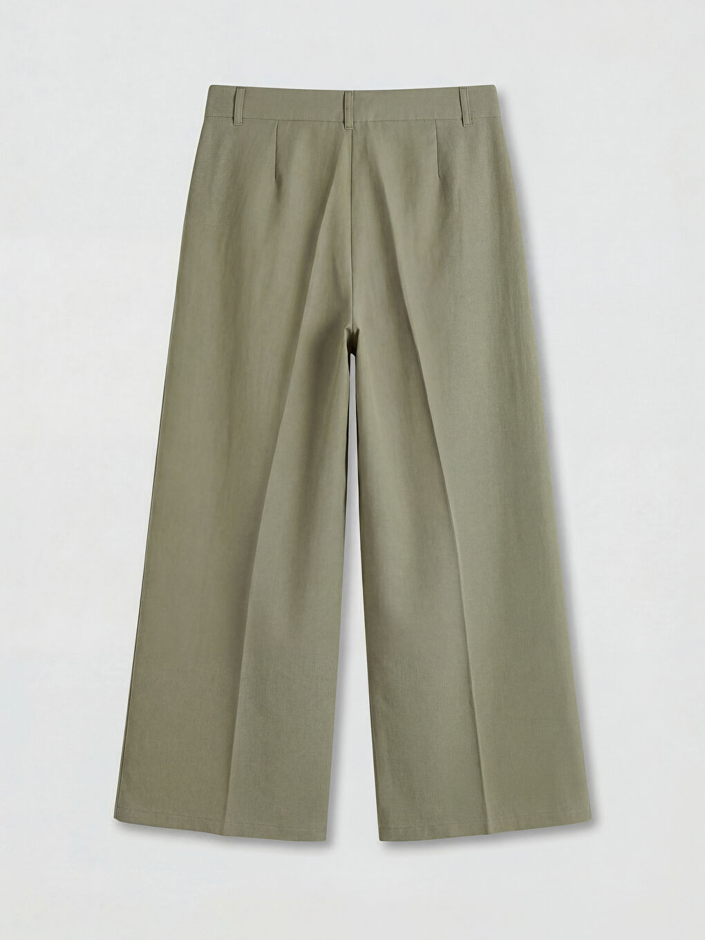 Haki Yüksek Bel Geniş Paça Kadın Kumaş Pantolon-1