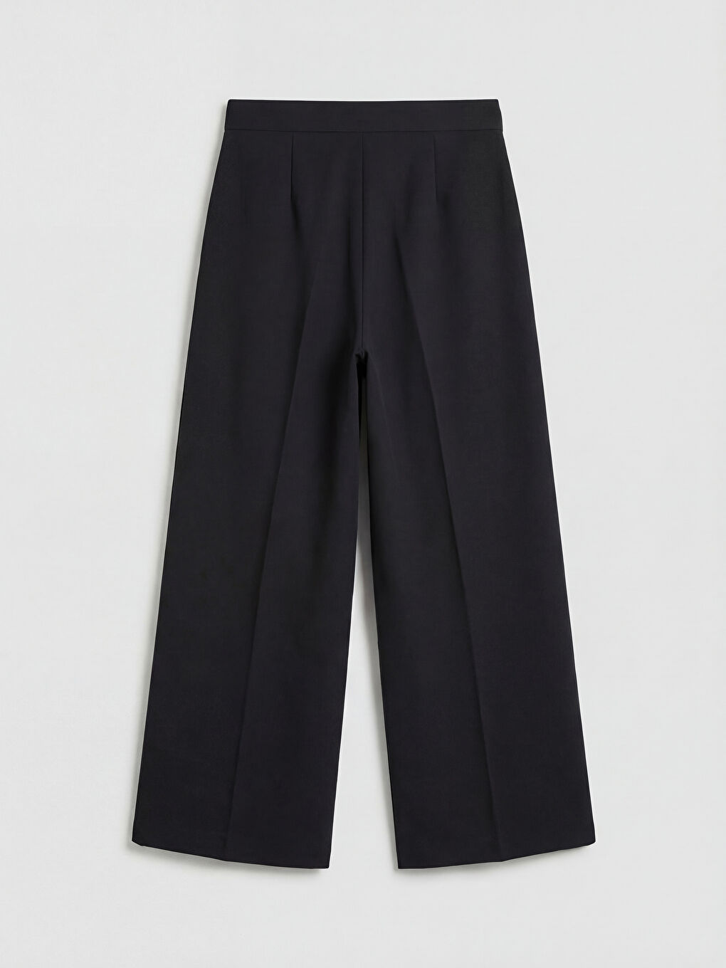 Siyah Yüksek Bel Geniş Paça Kadın Kumaş Pantolon-1