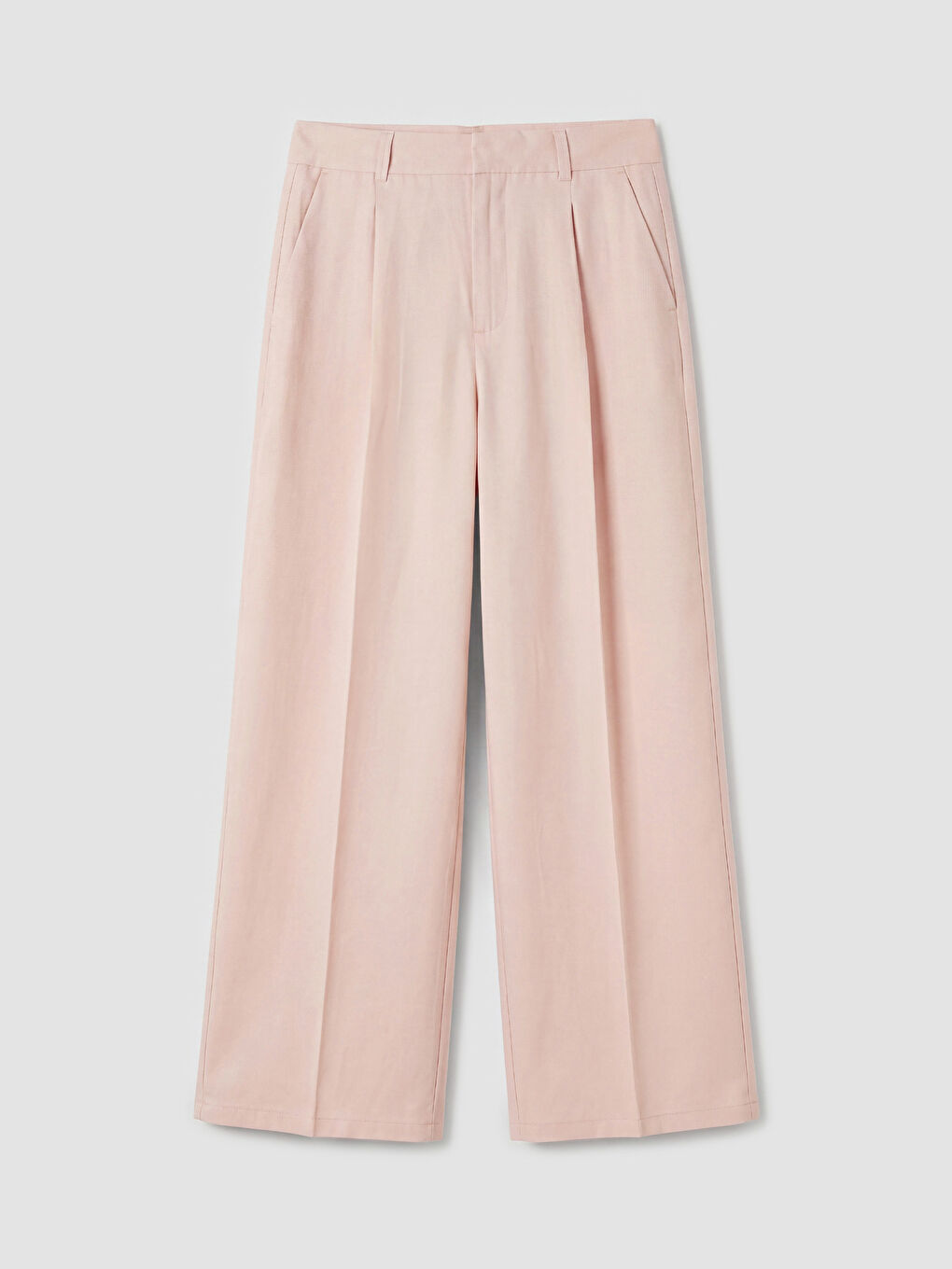 Pembe Yüksek Bel Geniş Paça Kadın Kumaş Pantolon