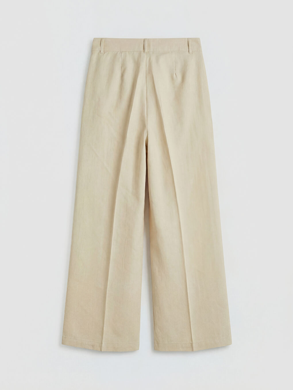 Bej Yüksek Bel Geniş Paça Kadın Kumaş Pantolon-1