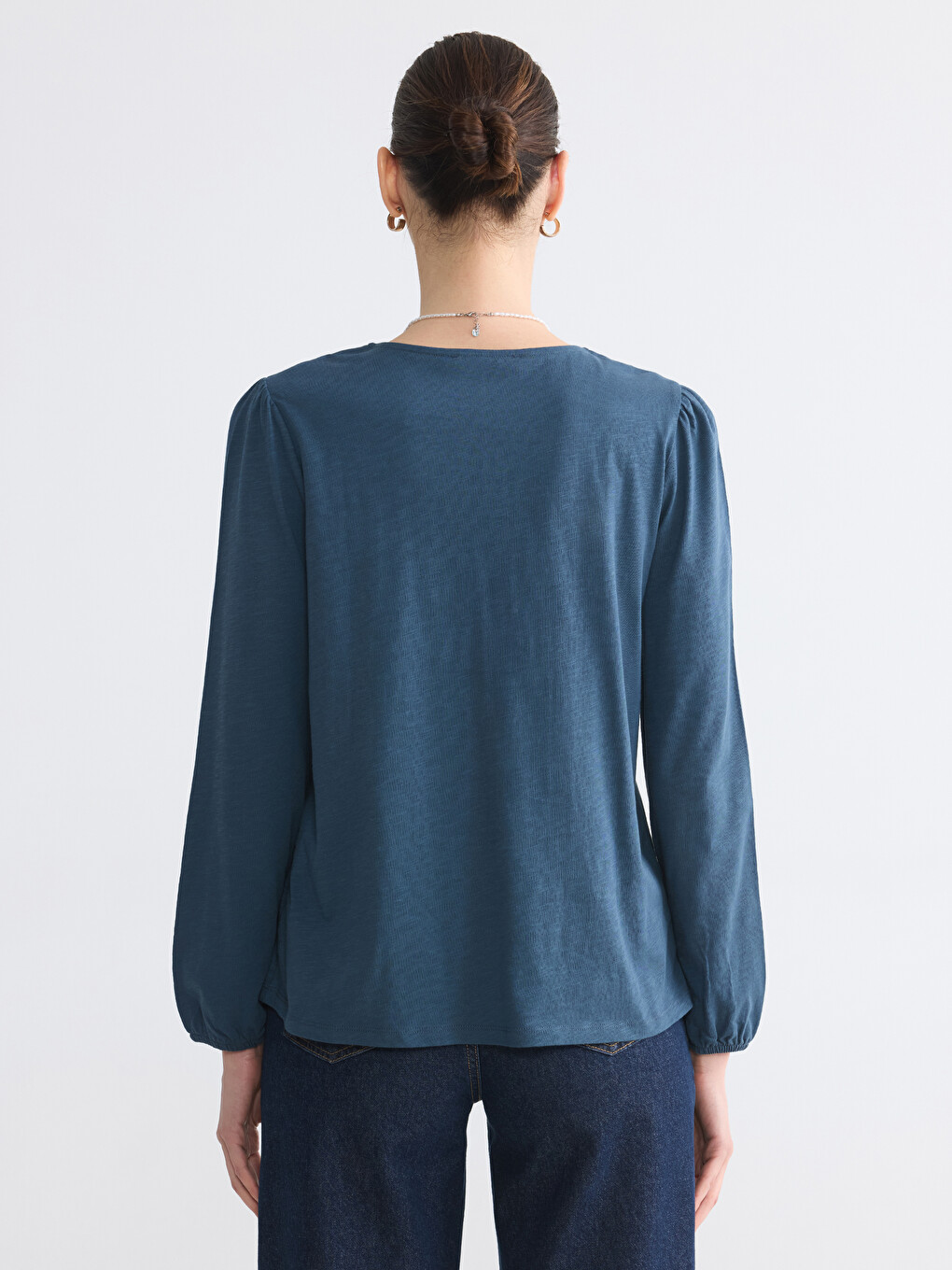 V Neck Lace Detailed Frilled Blouse-3