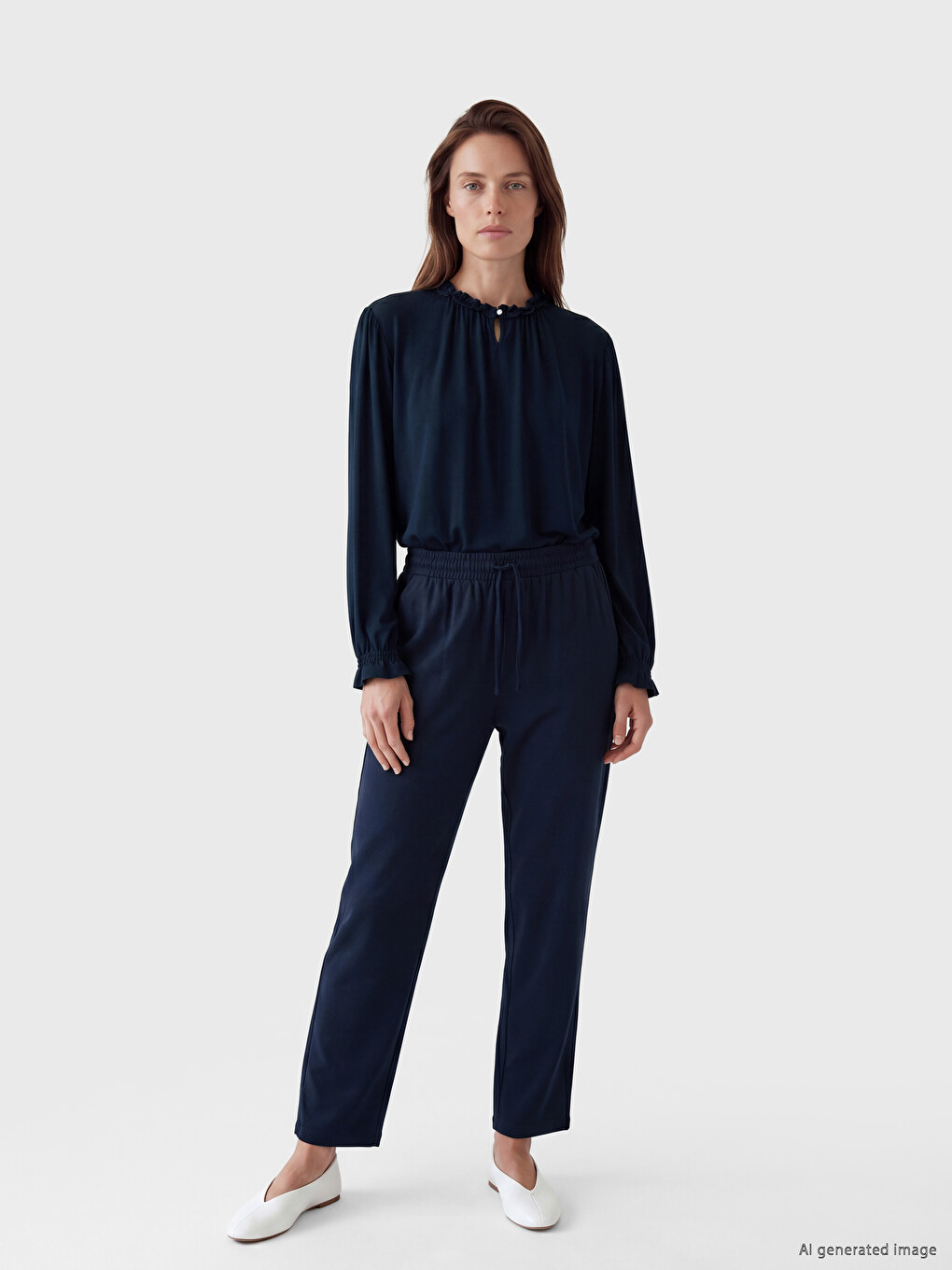 Frilled Grandad Collar Ruched Blouse-1