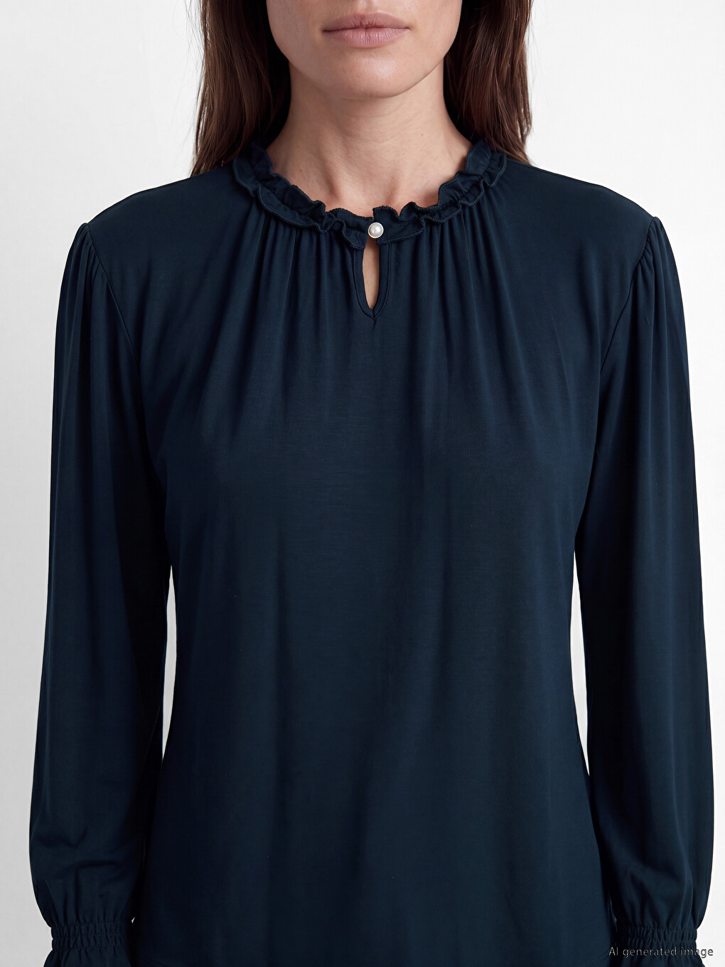 Frilled Grandad Collar Ruched Blouse-2