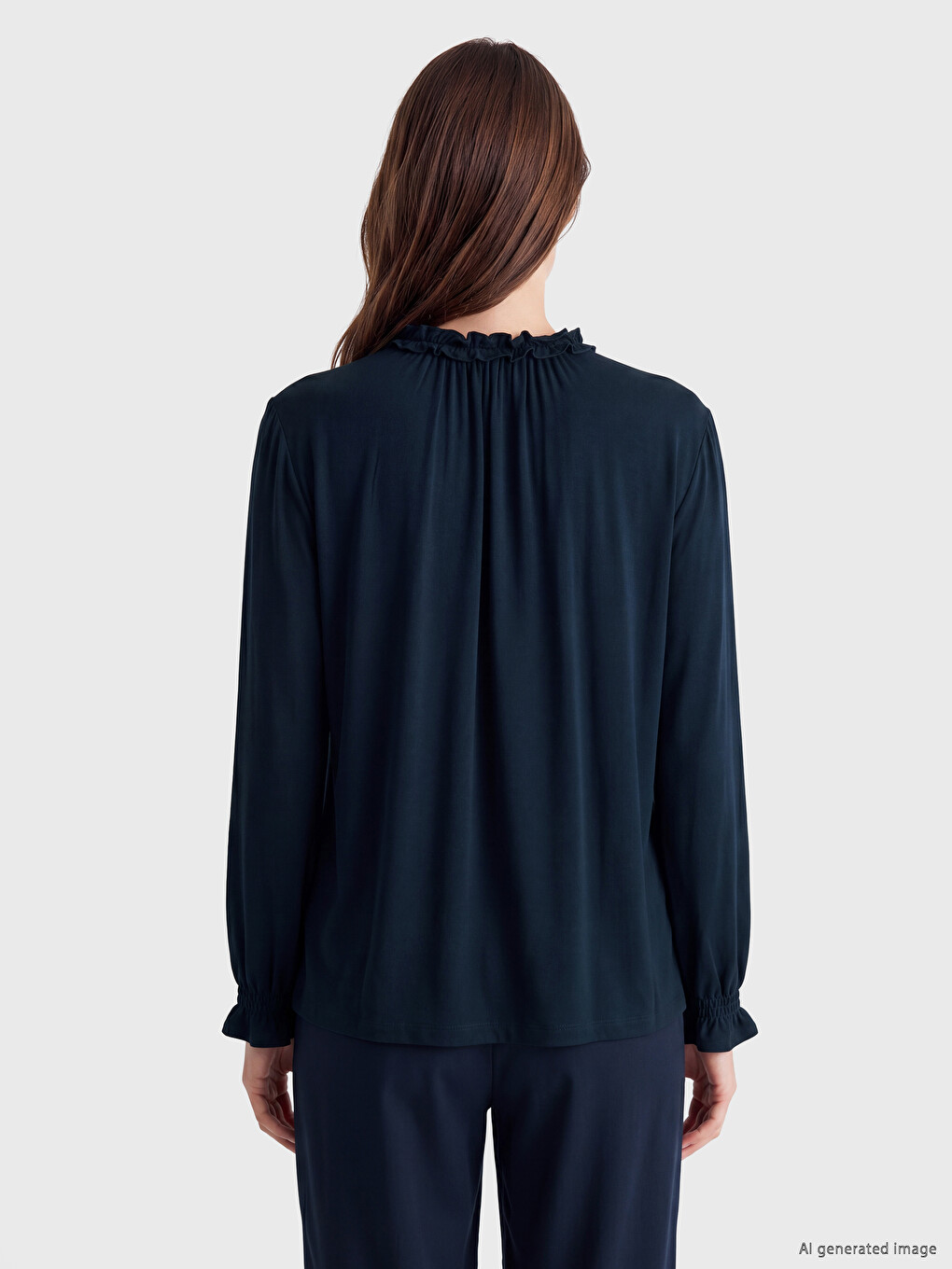 Frilled Grandad Collar Ruched Blouse-3