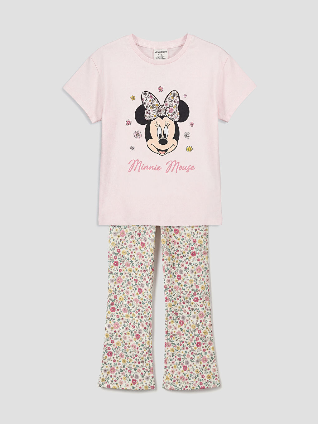 Pembe Minnie Mouse Baskılı Kız Çocuk Tişört ve Tayt