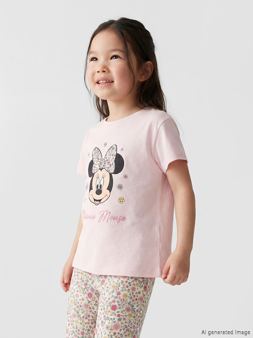Pembe Minnie Mouse Baskılı Kız Çocuk Tişört ve Tayt-1