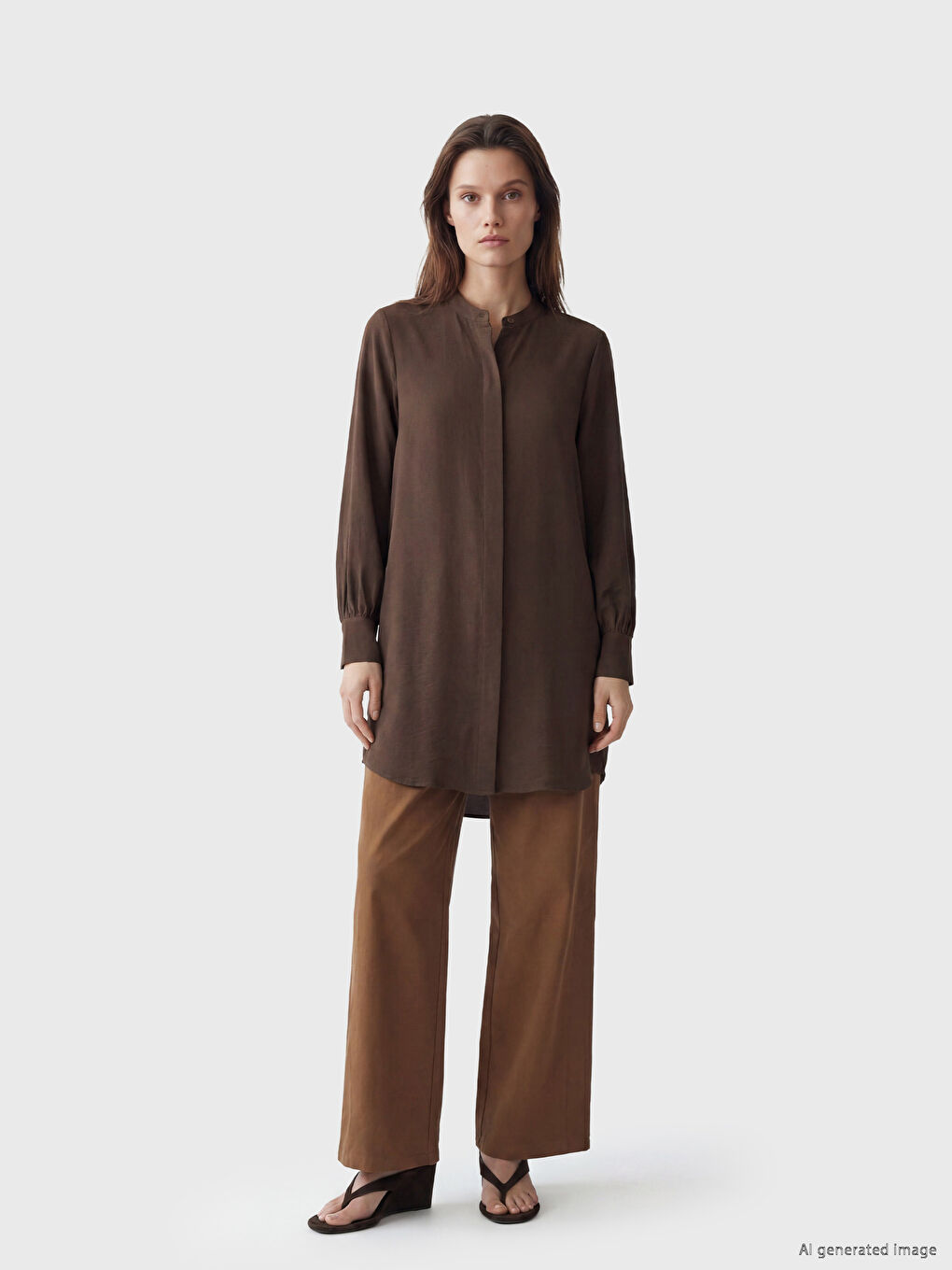 Grandad Collar Women's Shirt Tunic-1