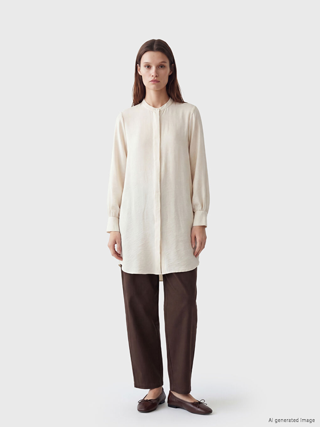 Grandad Collar Women's Shirt Tunic-1