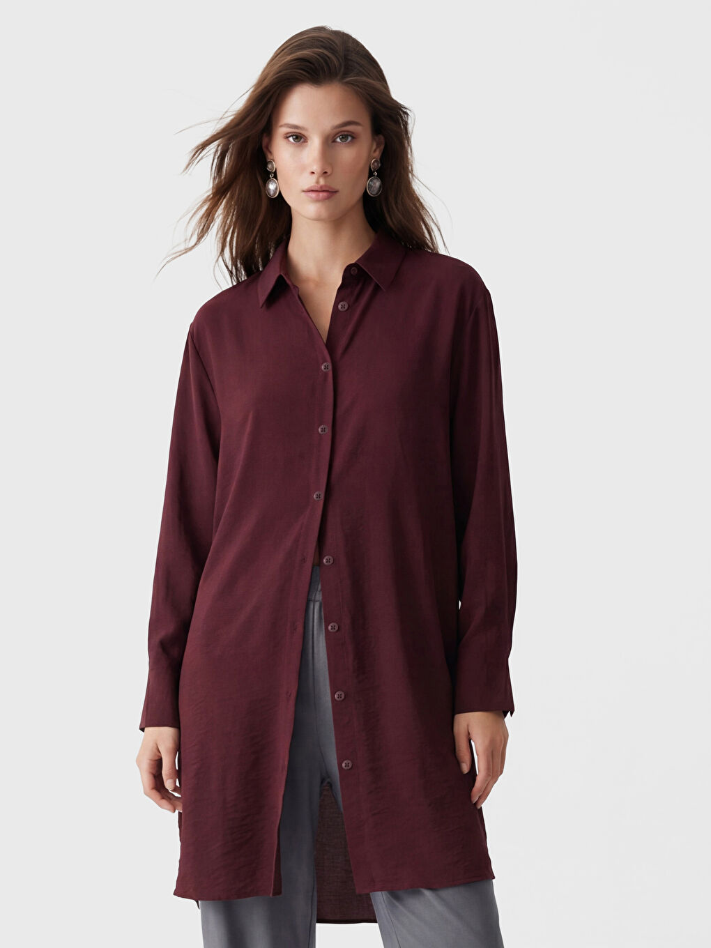 Bordo Kadın Gömlek Tunik
