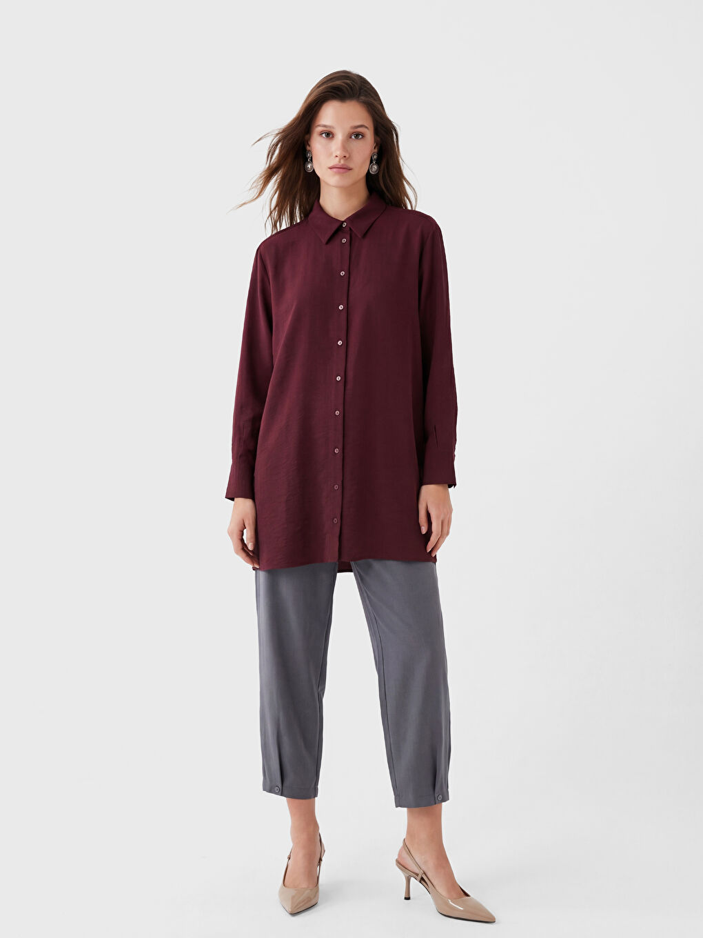 Bordo Kadın Gömlek Tunik-1
