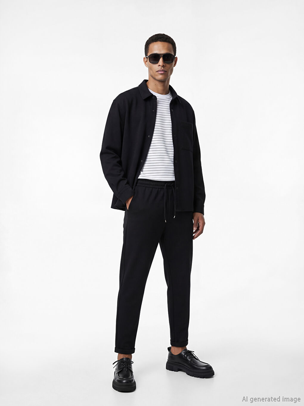 Siyah Standart Kalıp Beli Lastikli Erkek Pantolon