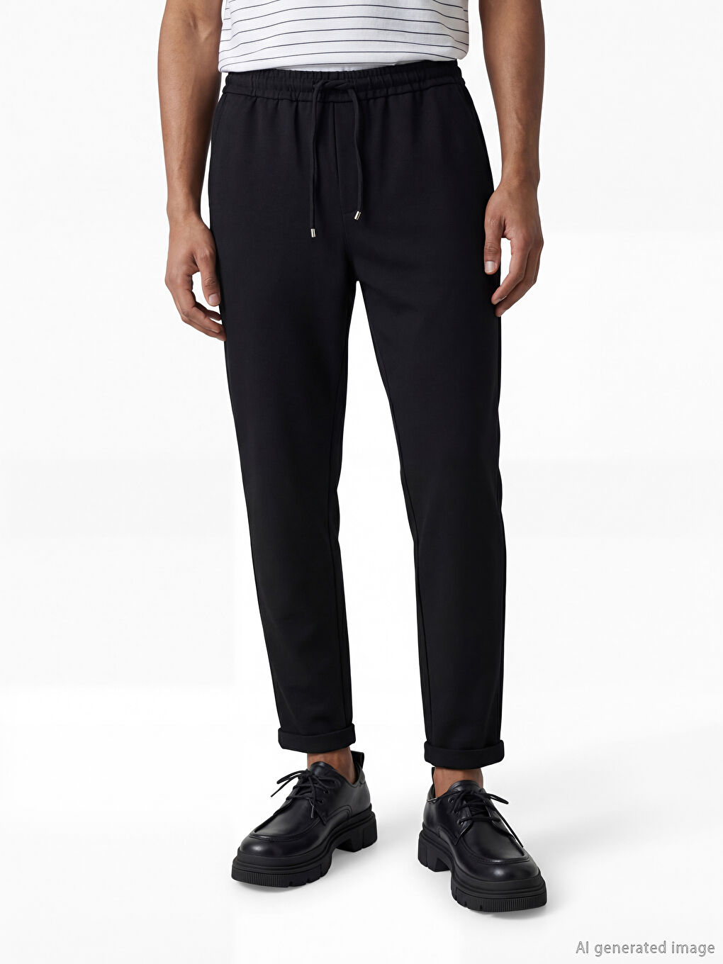 Siyah Standart Kalıp Beli Lastikli Erkek Pantolon-1