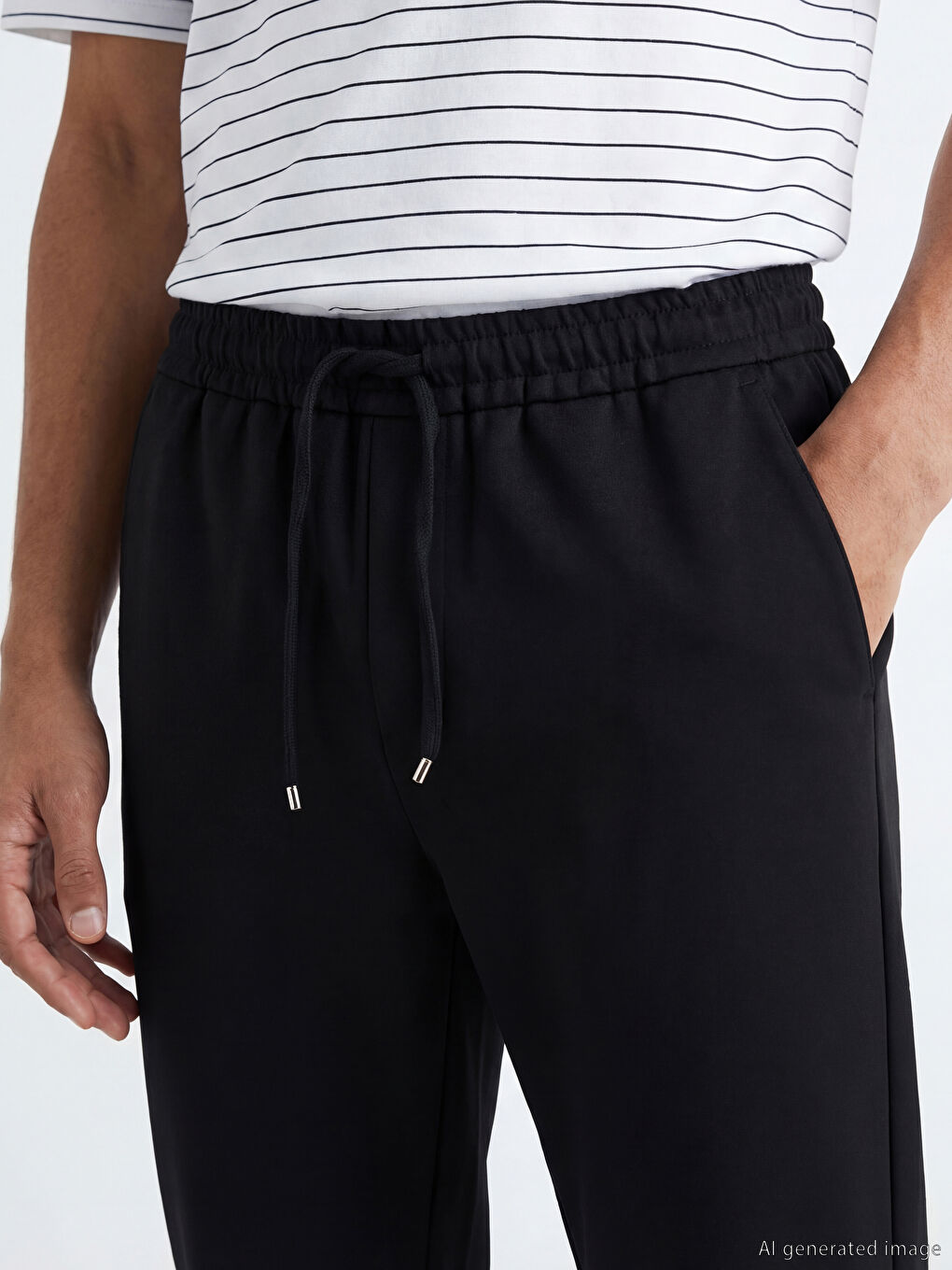 Siyah Standart Kalıp Beli Lastikli Erkek Pantolon-2