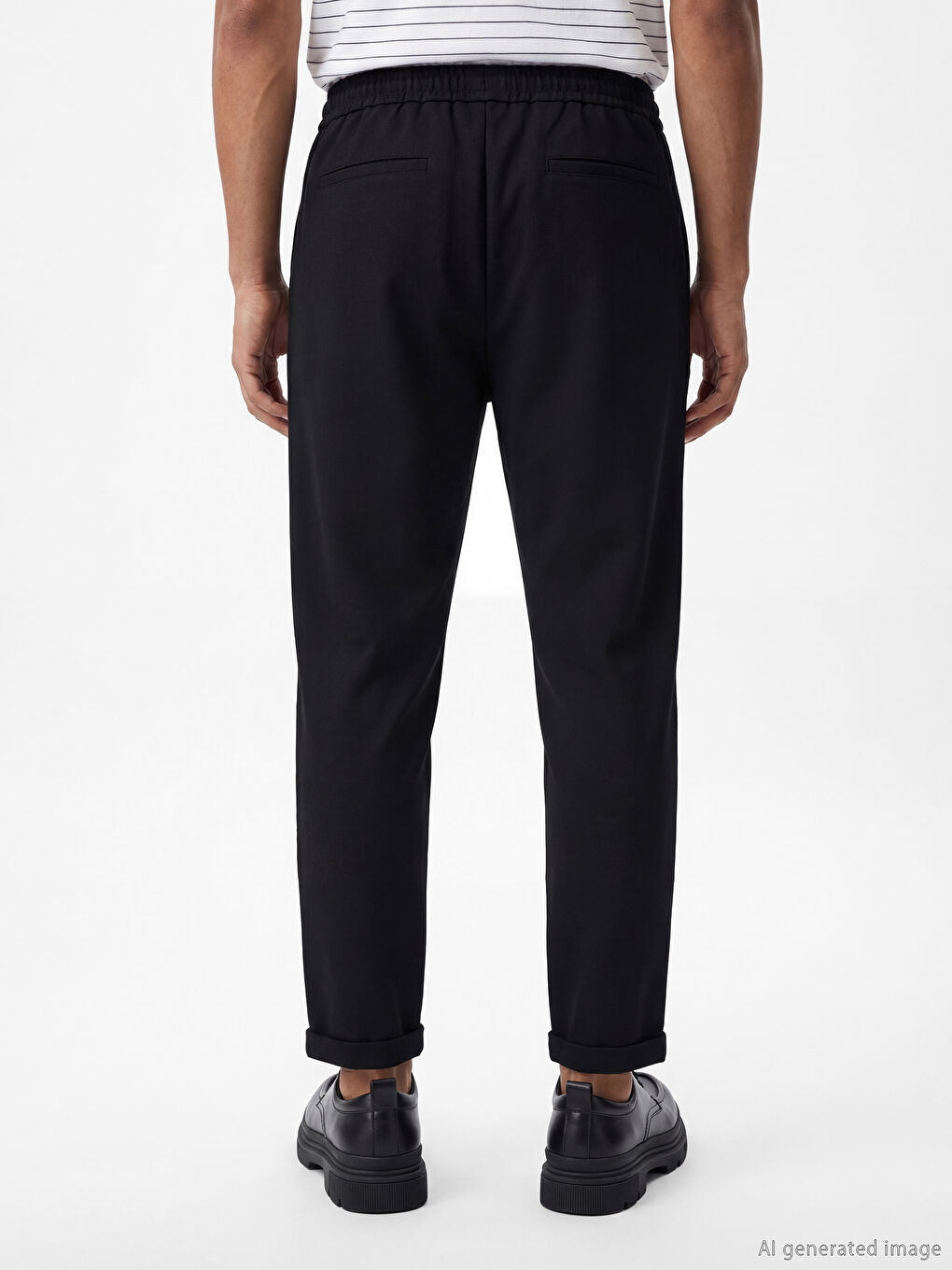 Siyah Standart Kalıp Beli Lastikli Erkek Pantolon-3