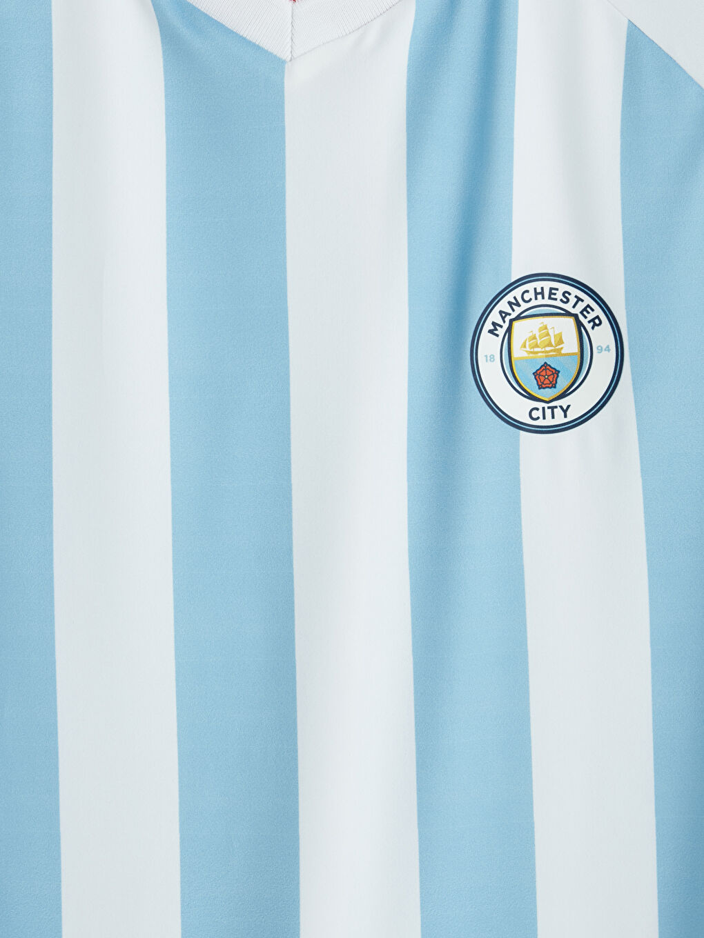 Mavi V Yaka Manchester City Baskılı Erkek Spor Tişört-3