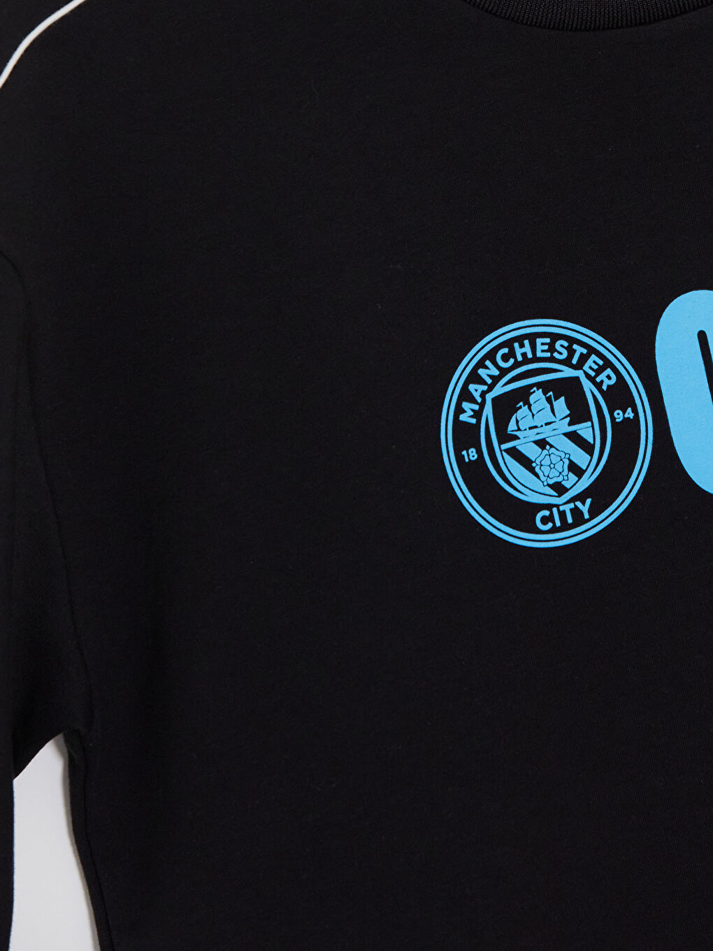 Siyah Bisiklet Yaka Manchester City Baskılı Erkek Tişört-2