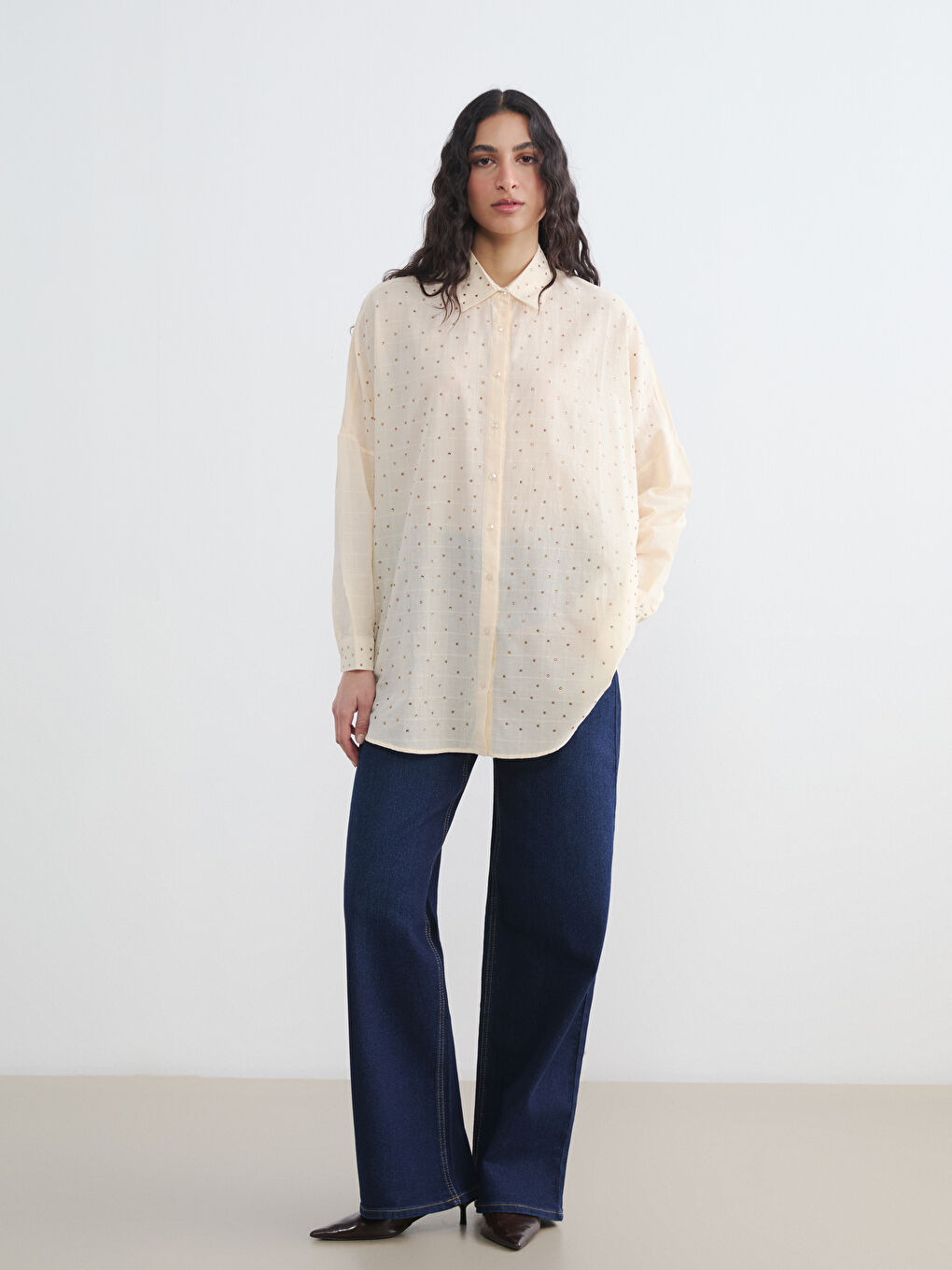 Sarı Taşlı Oversize Kadın Gömlek Tunik-1