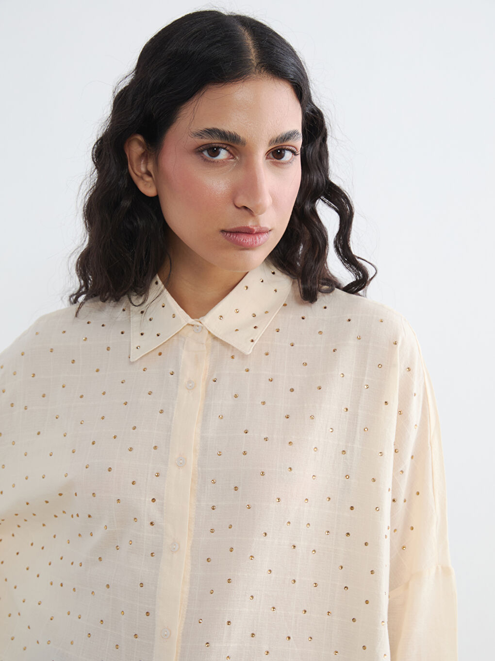 Sarı Taşlı Oversize Kadın Gömlek Tunik-2