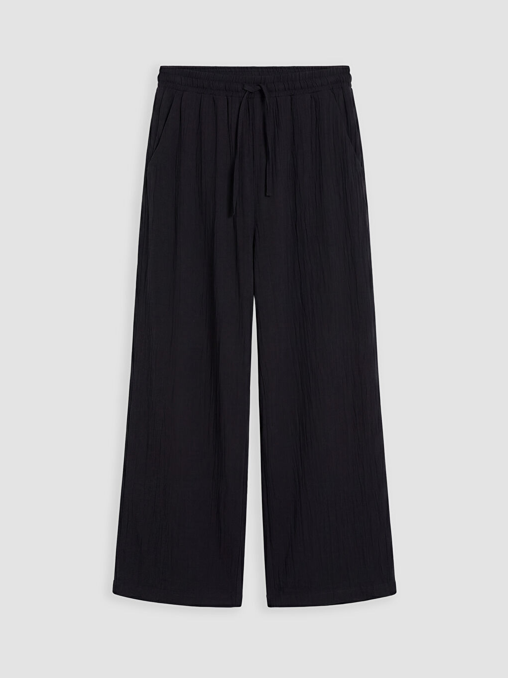 Siyah Beli Lastikli Geniş Paça Kadın Pantolon