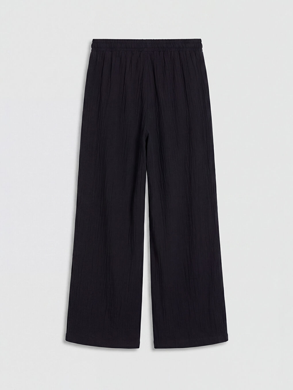 Siyah Beli Lastikli Geniş Paça Kadın Pantolon-1