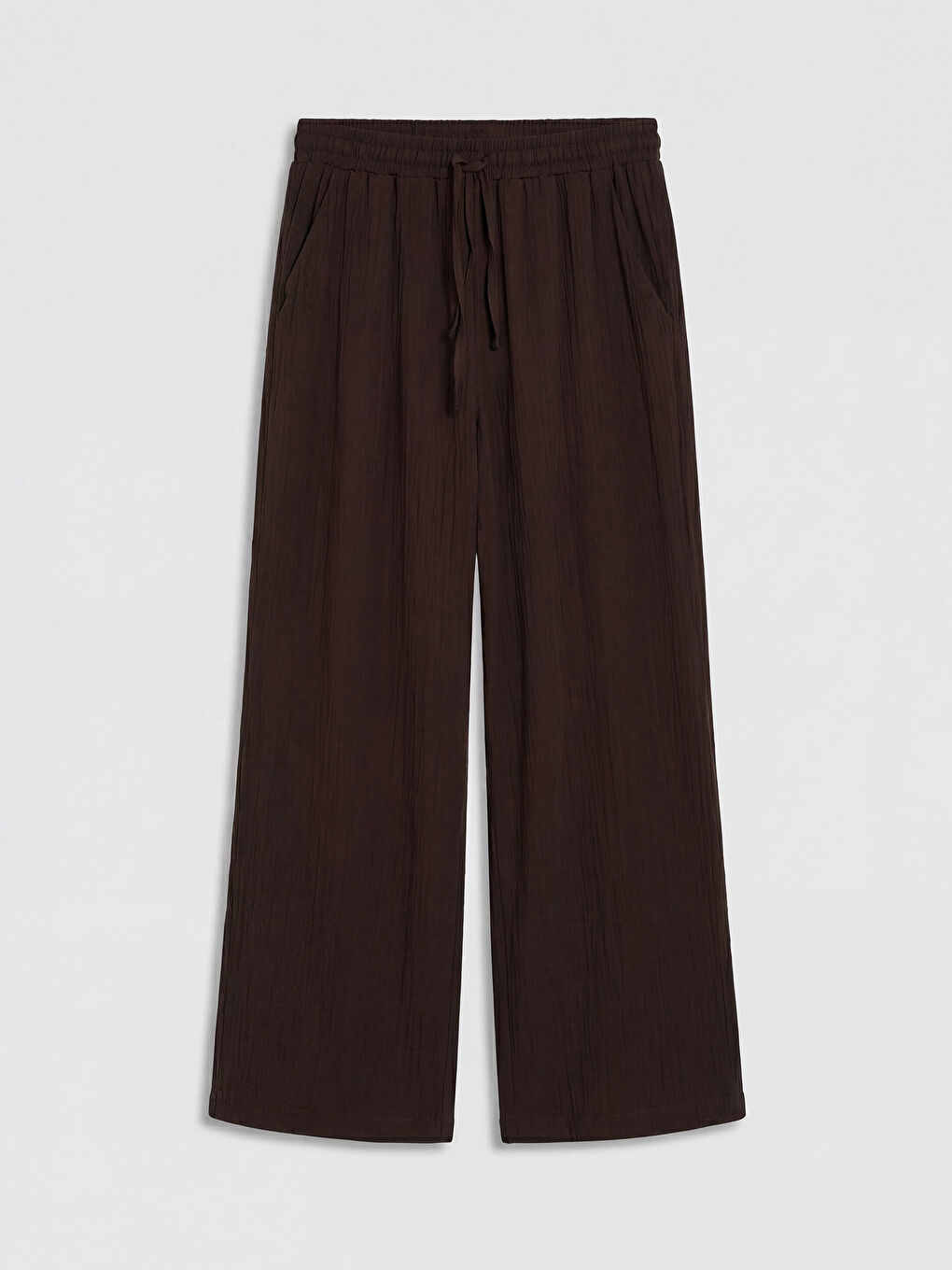 Kahverengi Beli Lastikli Geniş Paça Kadın Pantolon