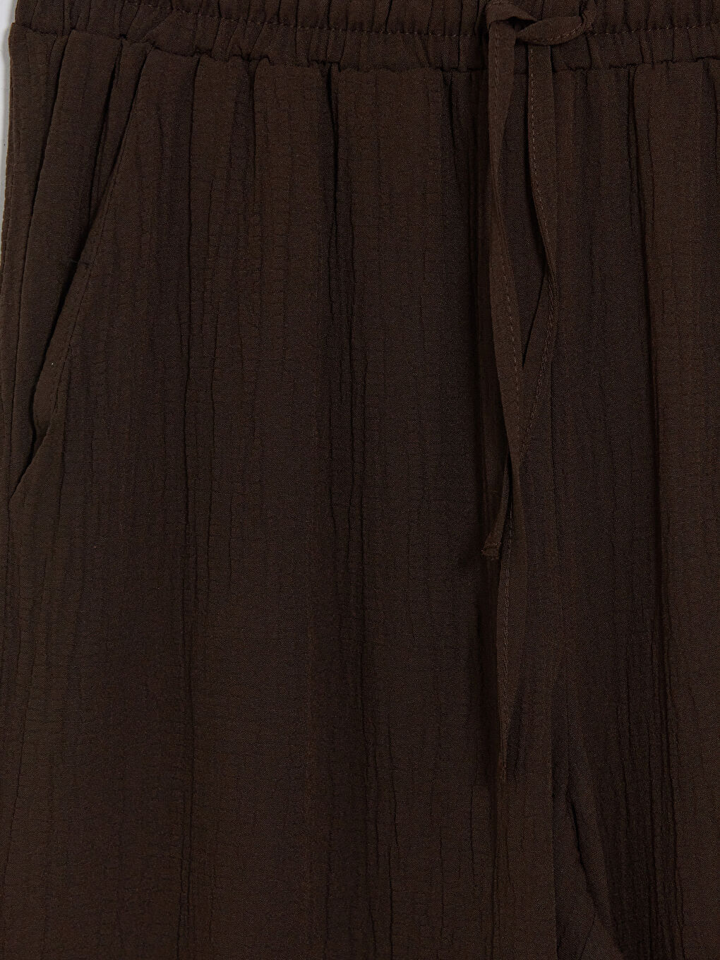 Kahverengi Beli Lastikli Geniş Paça Kadın Pantolon-2