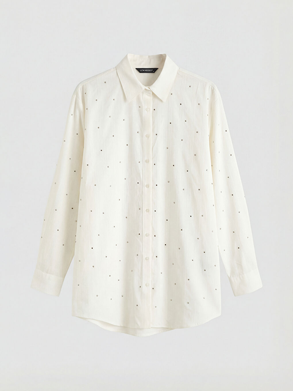 Ekru Taşlı Oversize Kadın Gömlek Tunik