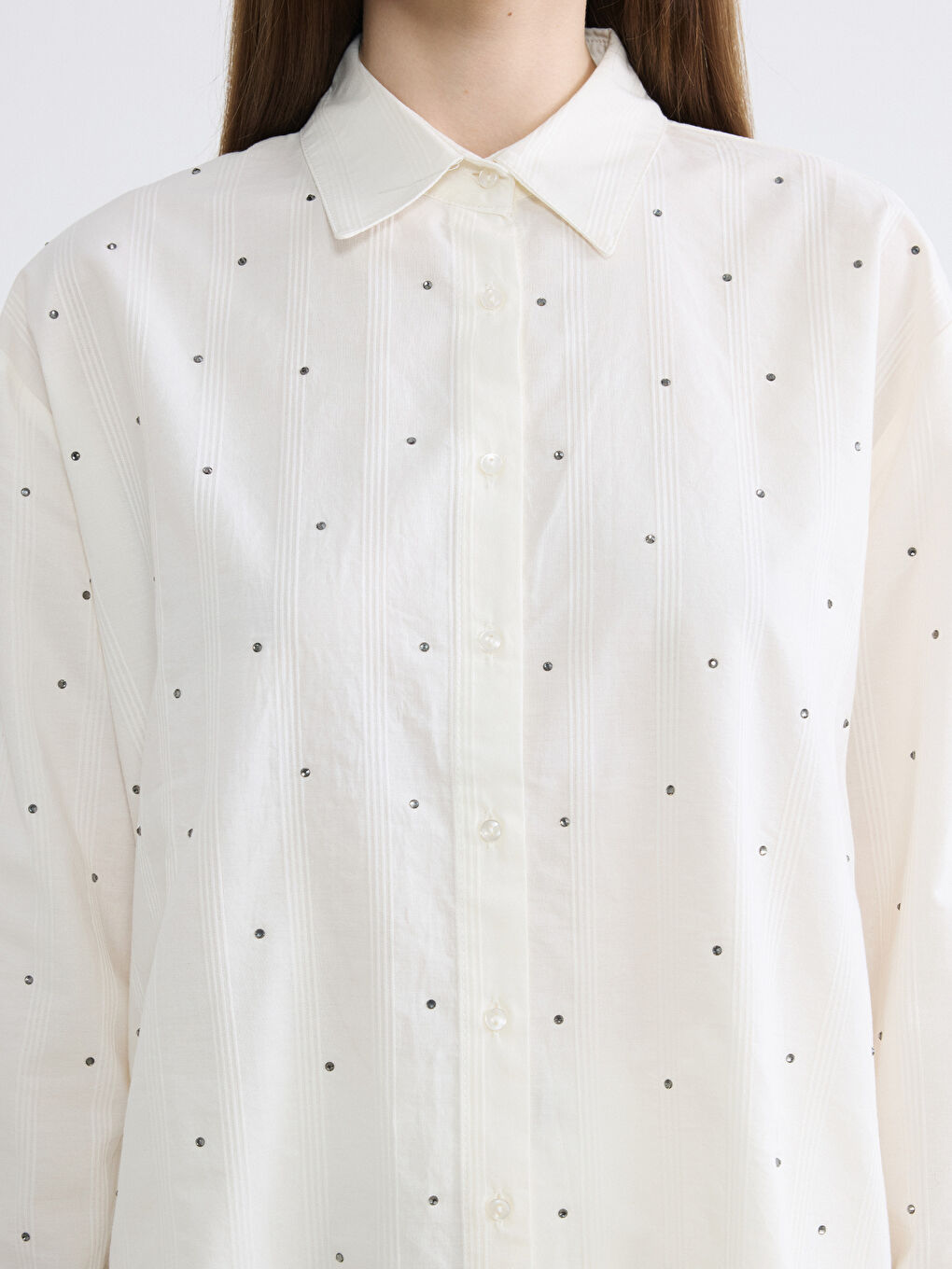 Ekru Taşlı Oversize Kadın Gömlek Tunik-3