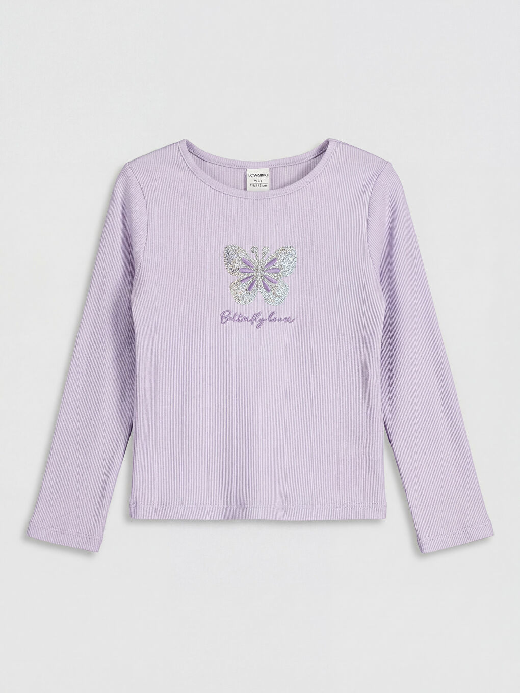 Lila Bisiklet Yaka Nakışlı Kız Çocuk Tişört 2'li-1