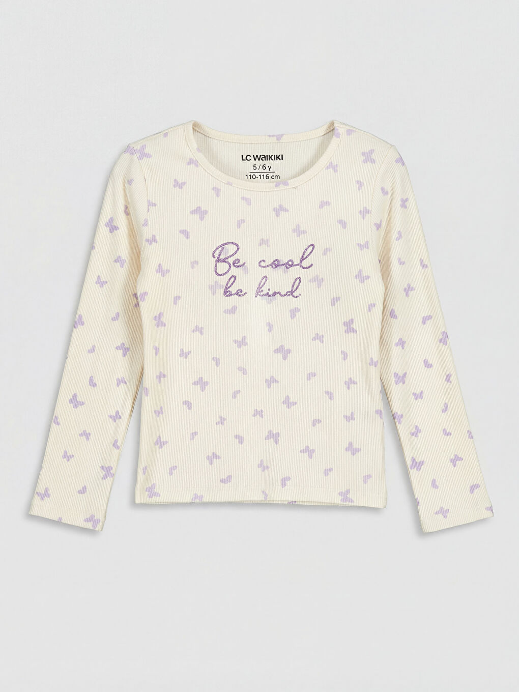 Lila Bisiklet Yaka Nakışlı Kız Çocuk Tişört 2'li-3