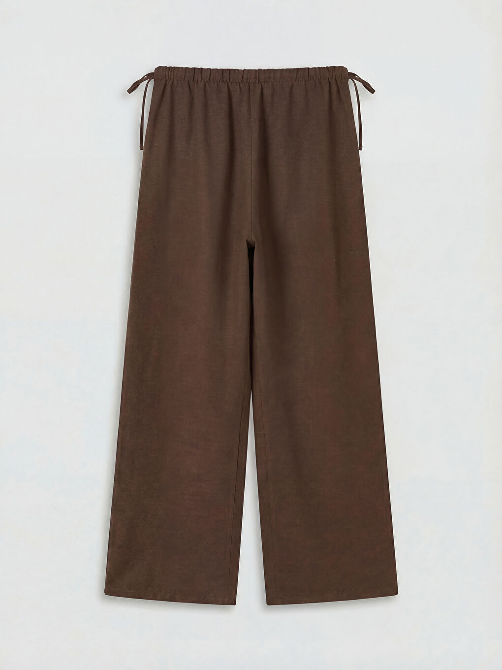 Kahverengi Beli Lastikli Keten Karışımlı Kadın Pantolon-1