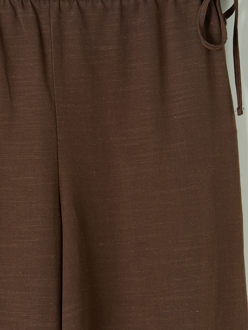 Kahverengi Beli Lastikli Keten Karışımlı Kadın Pantolon-2