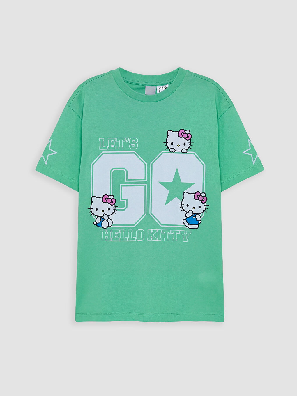 Yeşil Bisiklet Yaka Hello Kitty Baskılı Kız Çocuk Tişört