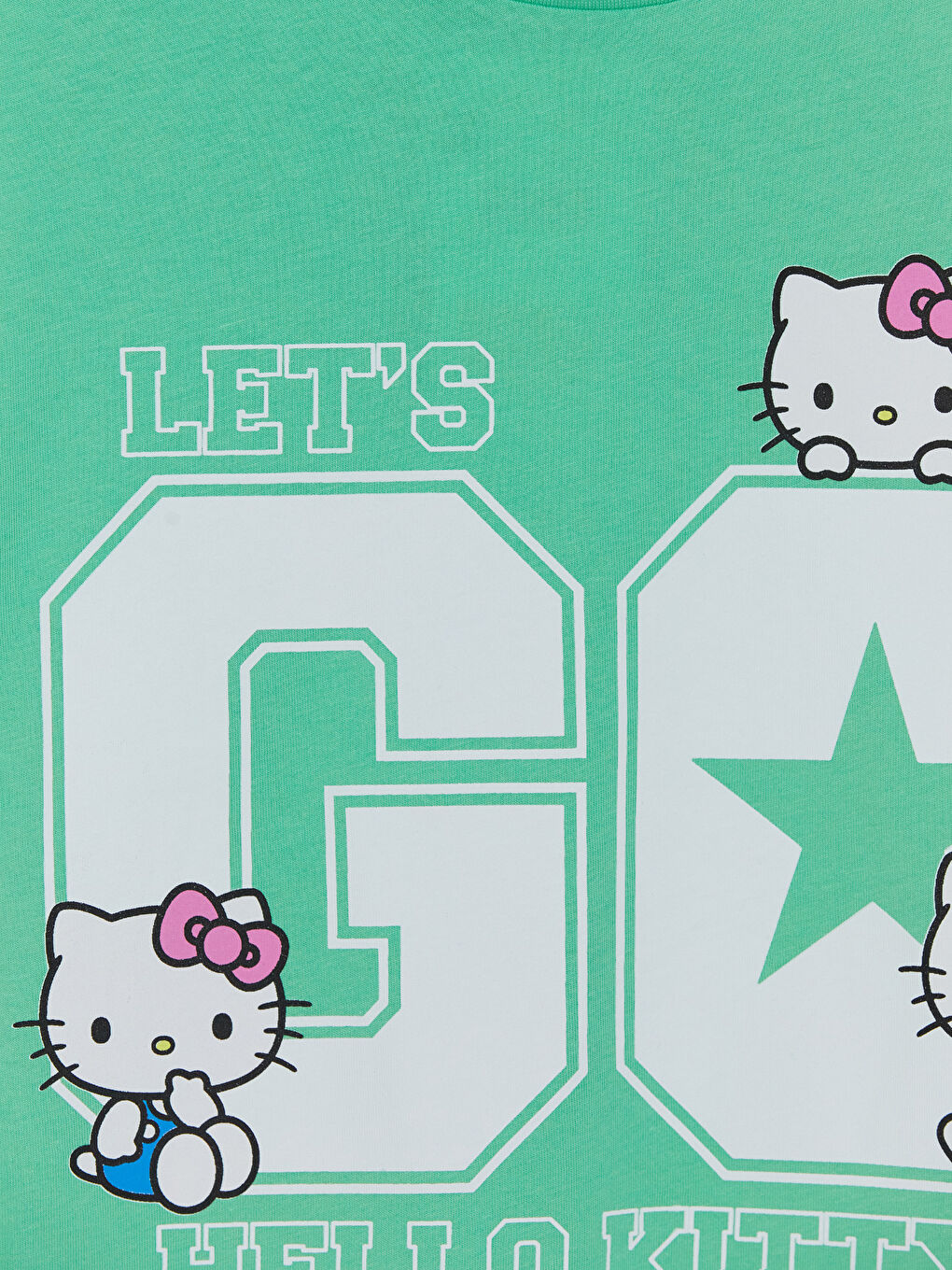 Yeşil Bisiklet Yaka Hello Kitty Baskılı Kız Çocuk Tişört-2