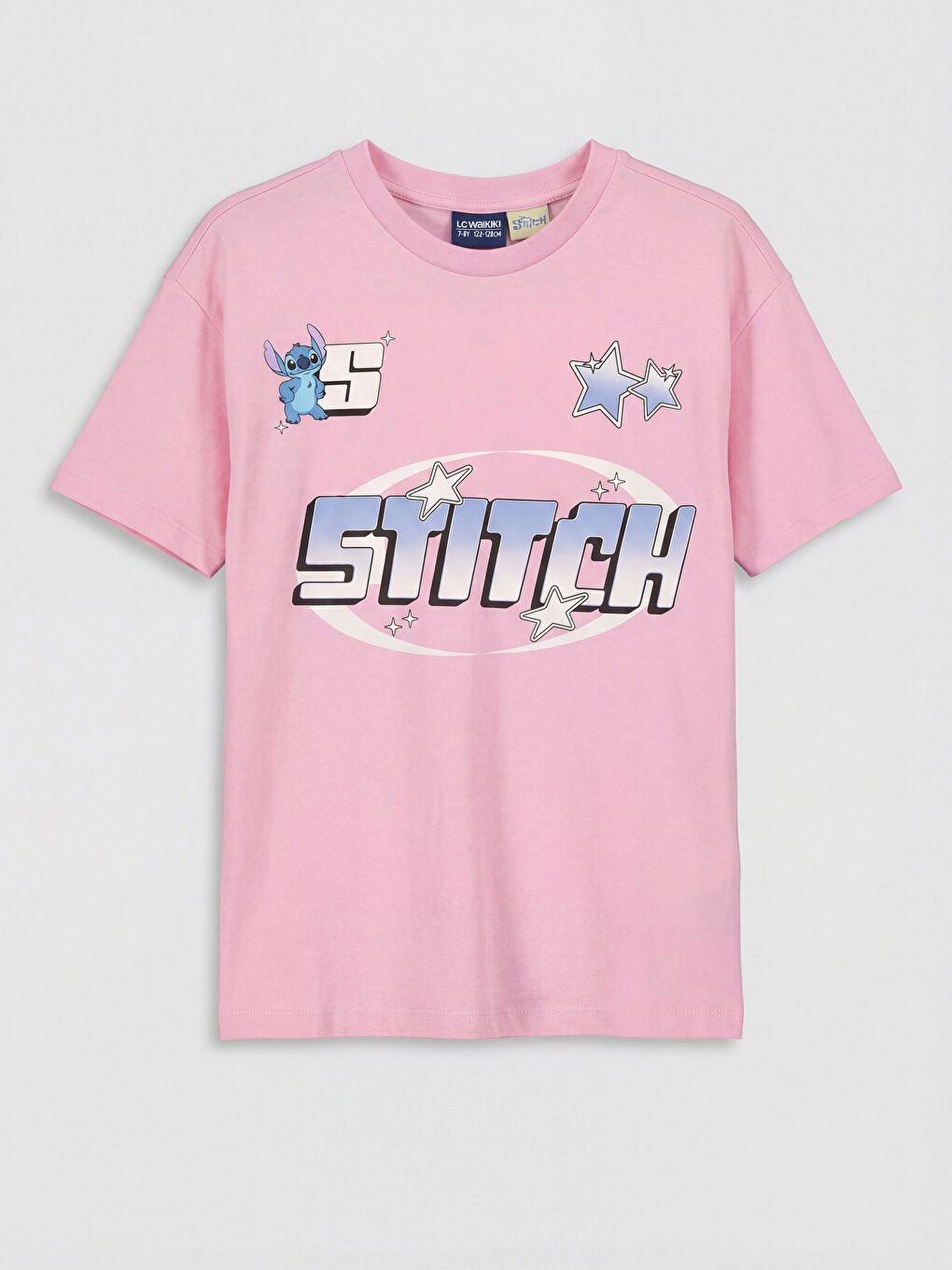 Pembe Stitch Baskılı Kız Çocuk Tişört