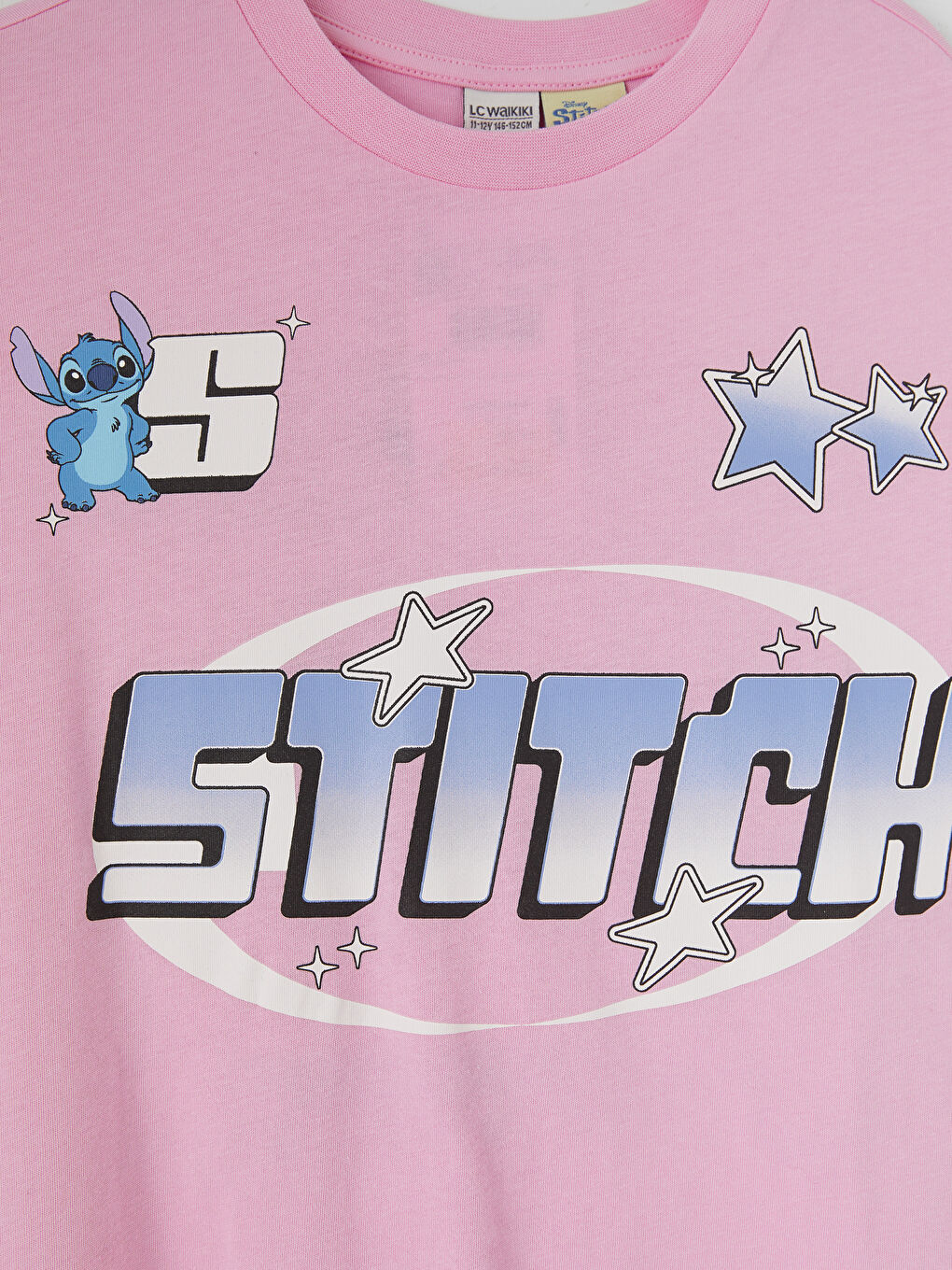 Pembe Stitch Baskılı Kız Çocuk Tişört-2