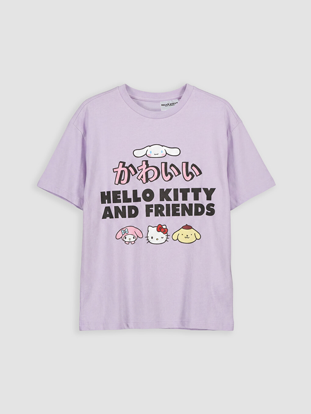 Lila Bisiklet Yaka Hello Kitty Baskılı Kız Çocuk Tişört