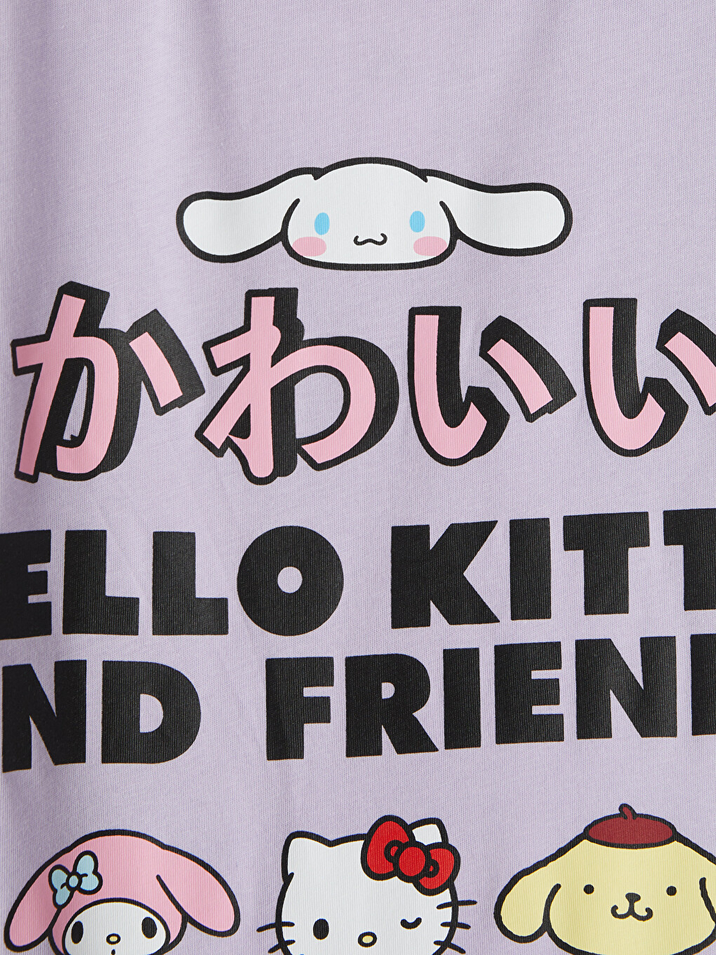 Lila Bisiklet Yaka Hello Kitty Baskılı Kız Çocuk Tişört-1