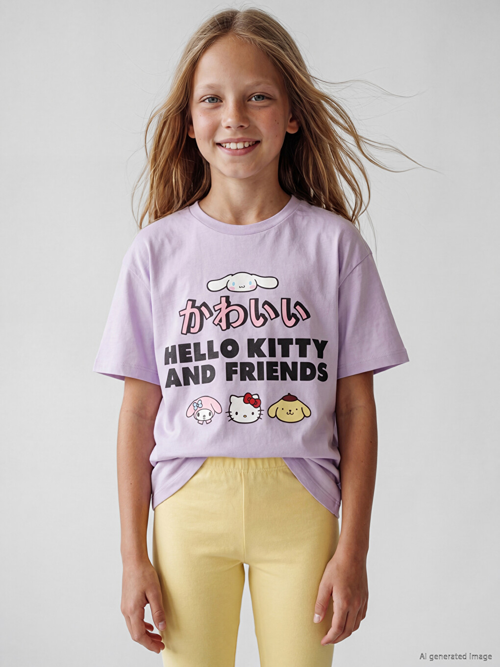 Duga Široka Majica Sa Okruglim Izrezom I Štampom Hello Kitty Za Djevojčice Od Pamuknog Žerseja