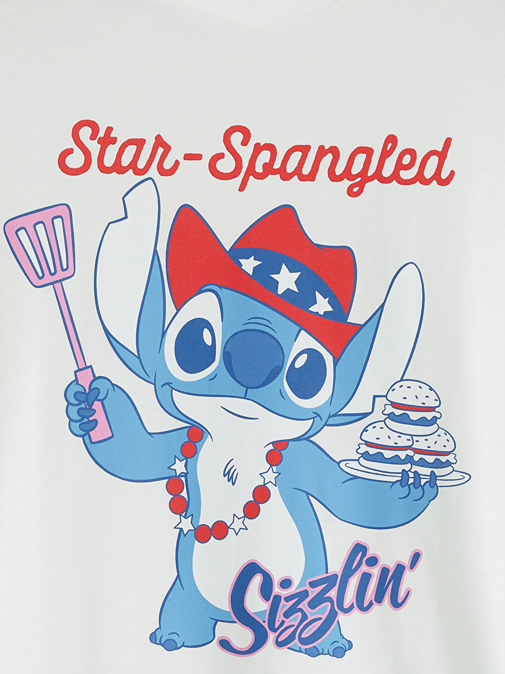 Beyaz Stitch Baskılı Kız Çocuk Tişört-2
