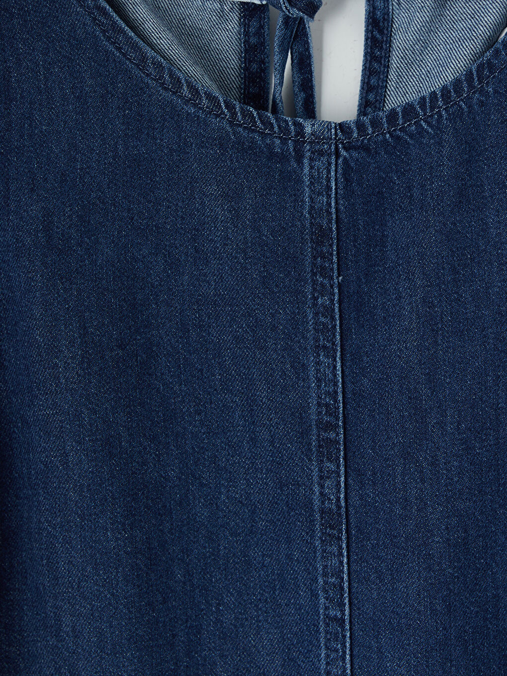 İndigo Bisiklet Yaka Mini Jean Elbise-2