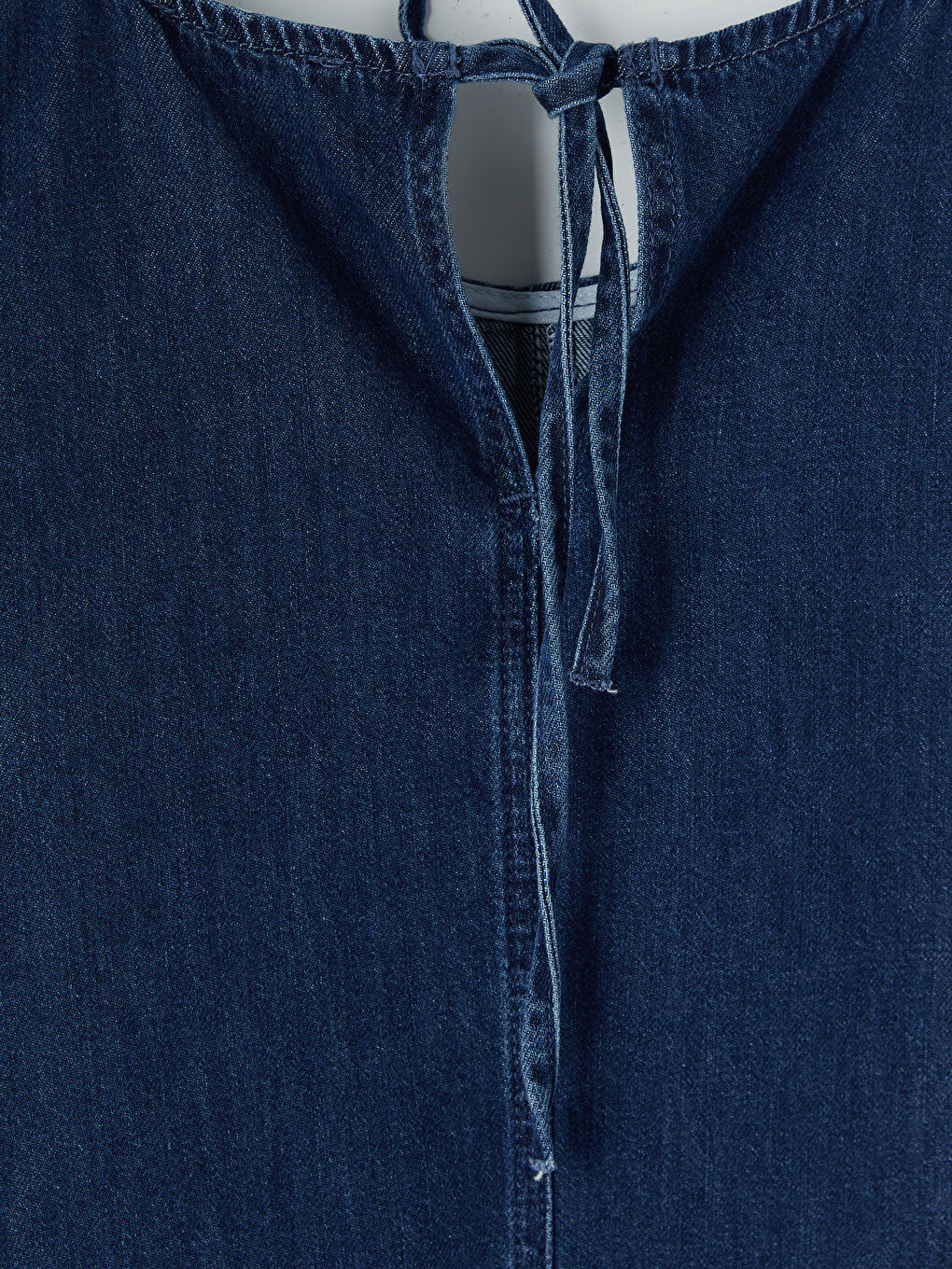 İndigo Bisiklet Yaka Mini Jean Elbise-3