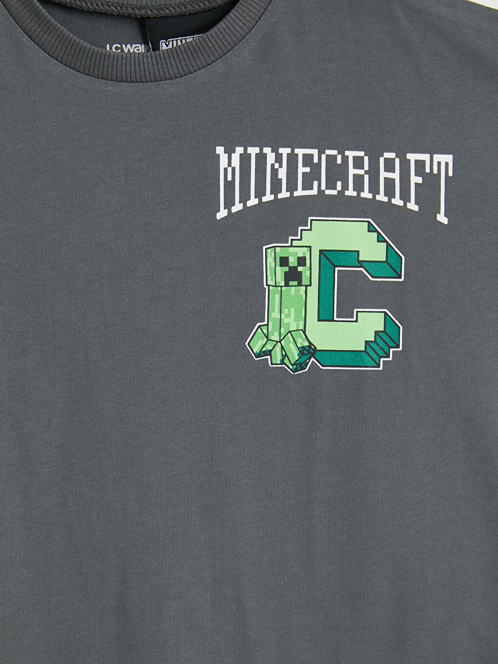 Gri Minecraft Baskılı Erkek Çocuk Tişört-1