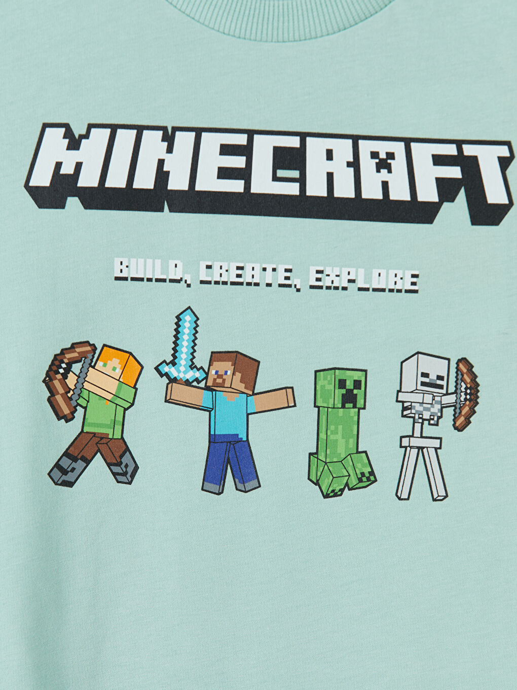 Yeşil Minecraft Baskılı Erkek Çocuk Tişört-2