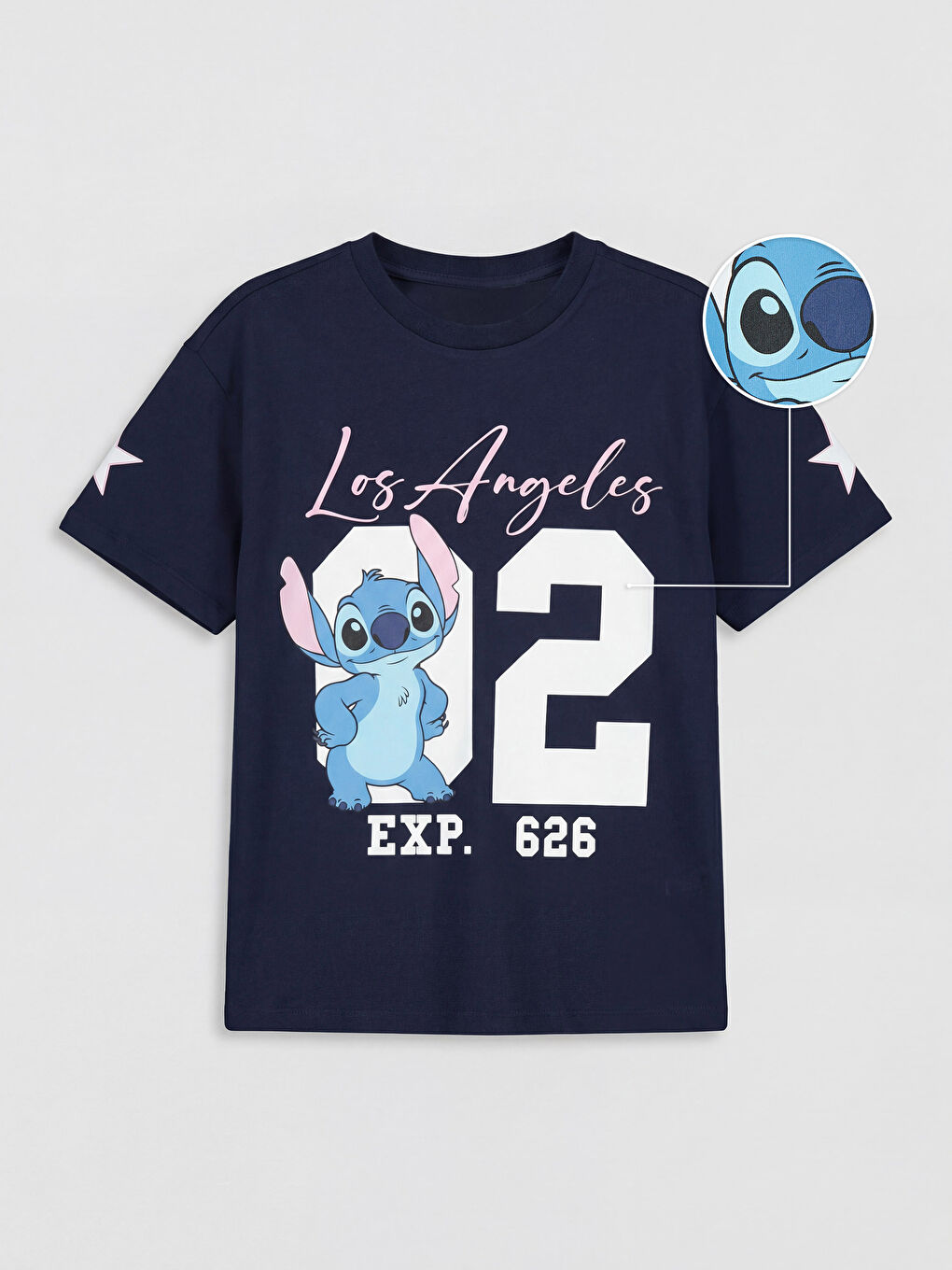 Lacivert Stitch Baskılı Kız Çocuk Tişört